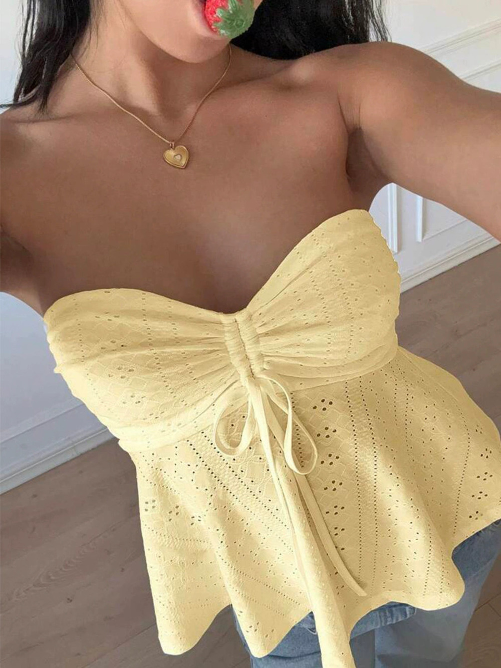 ZARA Sexy Slim Fit Strapless Summer Vacation Jacquard Top for Women